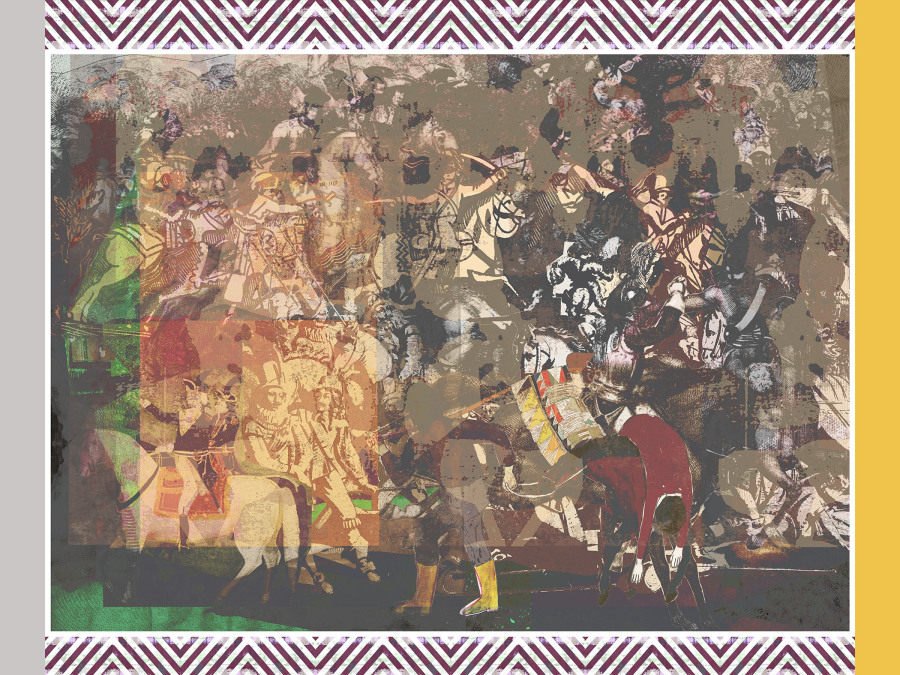 modern printet gobelin tapestry horses war